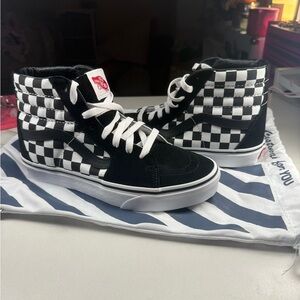 custom black and white checkered board print high-top vans